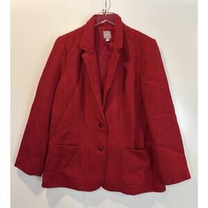 J Jill‎ Red Tweed Wool Blend Blazer Jacket Womens Size Large